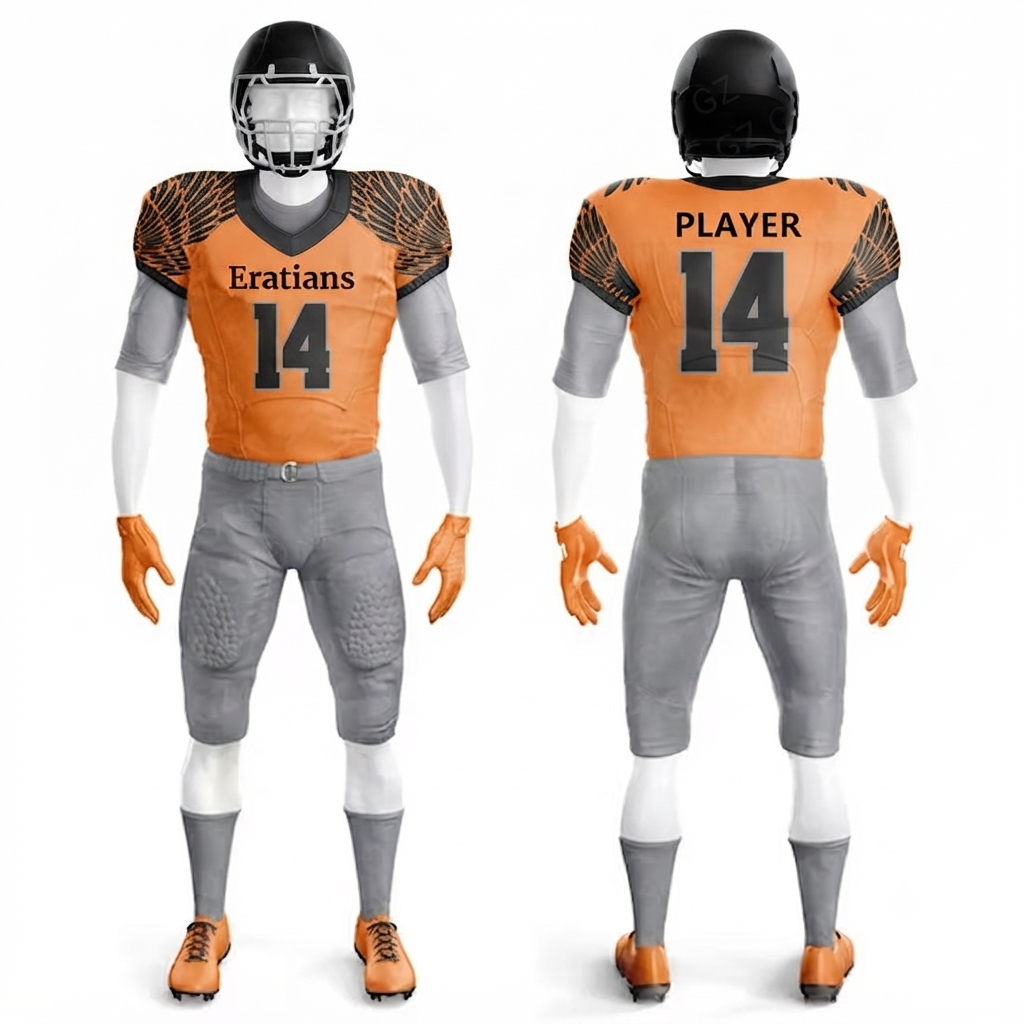 Gemini_Generated_Image_12zvfv12zvfv12zv Custom American Football Uniform – Orange & Grey Performance Set - Image 1