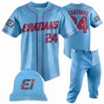 Custom Sublimated Sky Blue Baseball Uniform Set with Matching Cap
